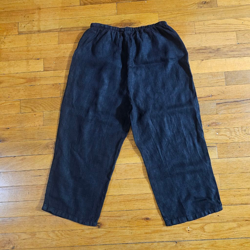 Match Point S.A. Black Linen Cropped Drawstring Pants Size Small - Picture 7 of 9